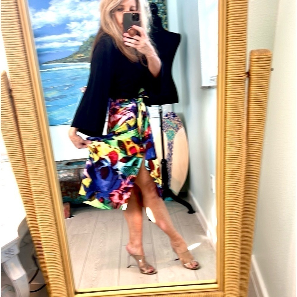 VTG Jam’s World Versailles Tropical Art Print Rayon Wrap Skirt Hawaii, Size S - Picture 4 of 7